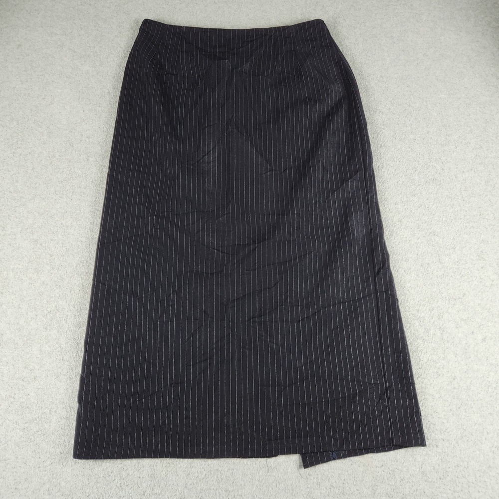 Briggs New York Maxi Skirt Womens 12 Navy Pinstripe Lined Back Slit Professional